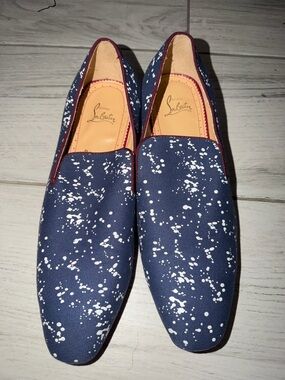 Christian Louboutin Navy & White Splatter Slip-On Loafers